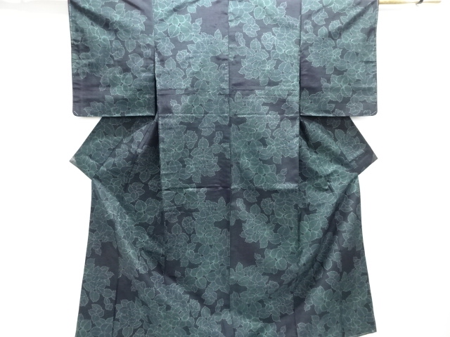 葉模様織り出し十日町紬着物